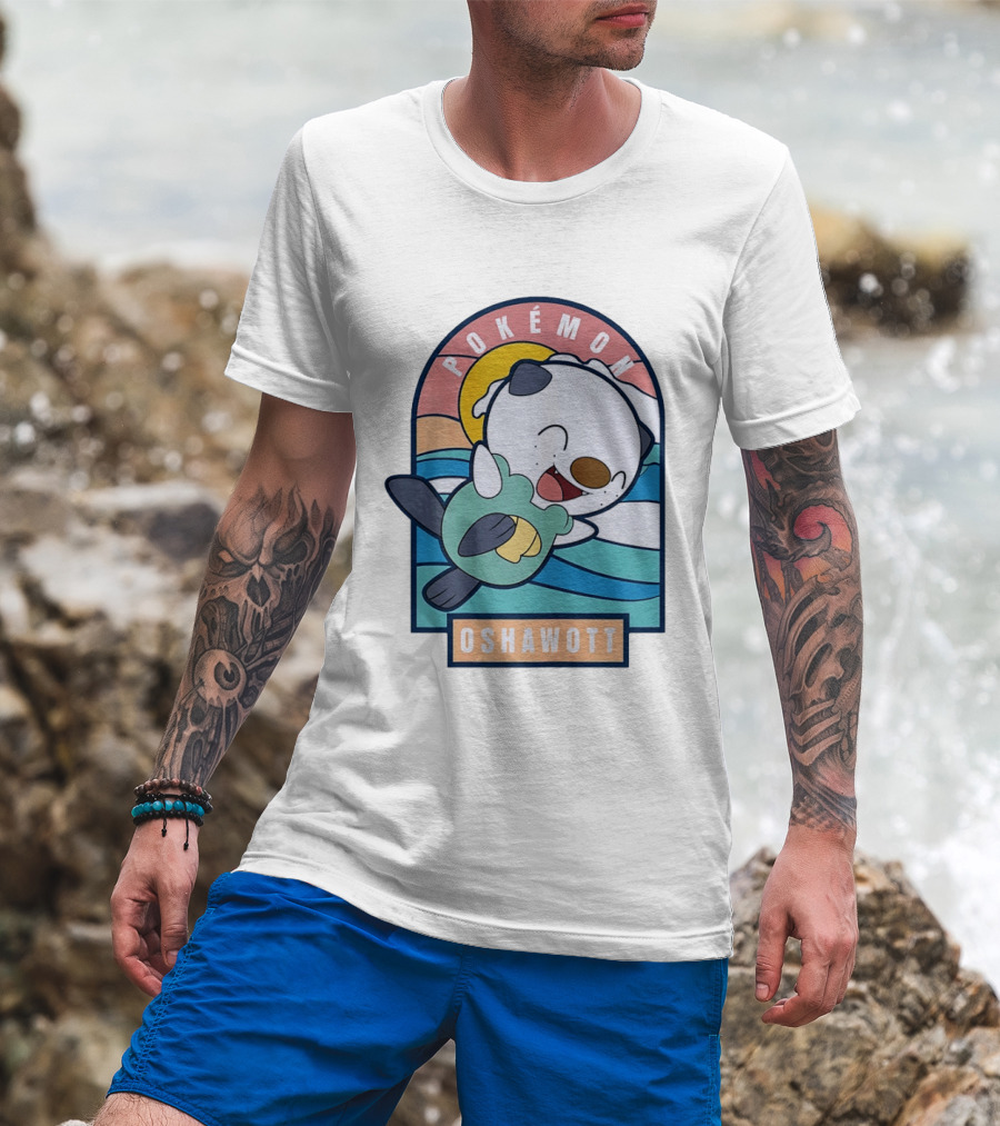 Pokémon Oshawott Playful Cartoon Wave Scene T-Shirt