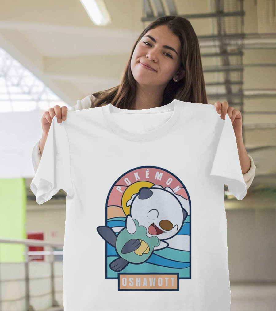 Pokémon Oshawott Playful Cartoon Wave Scene T-Shirt