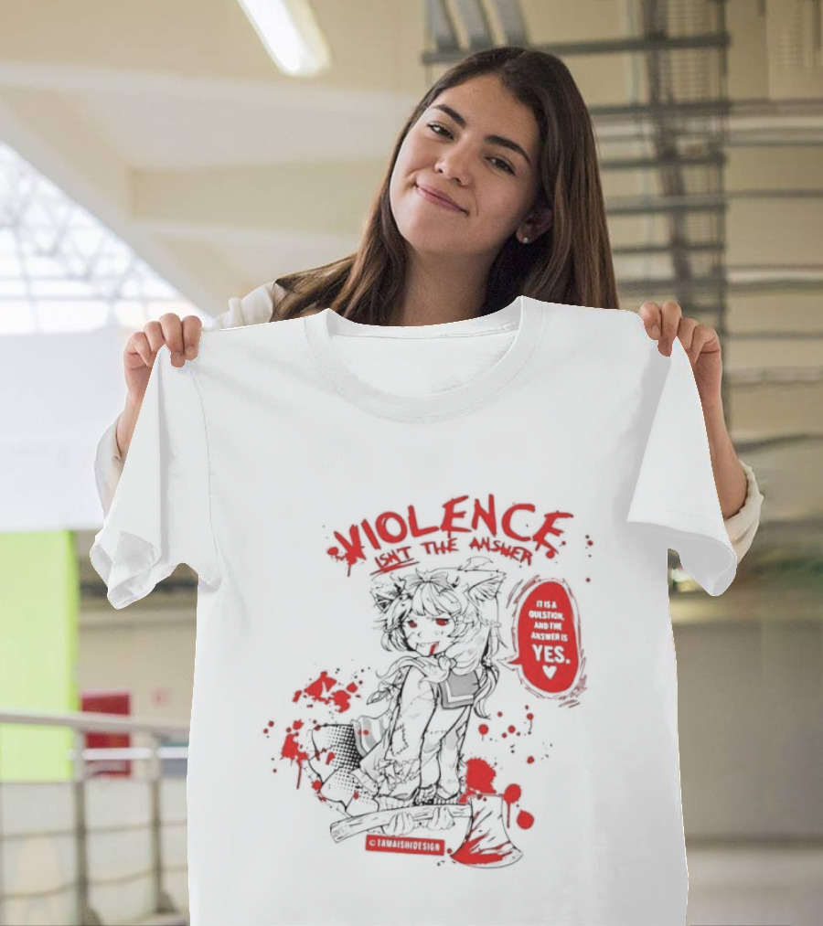 Violence Isn't The Answer It Is A Question And The Answer Is Yes Anime Blood Splatter Manga T-Shirt