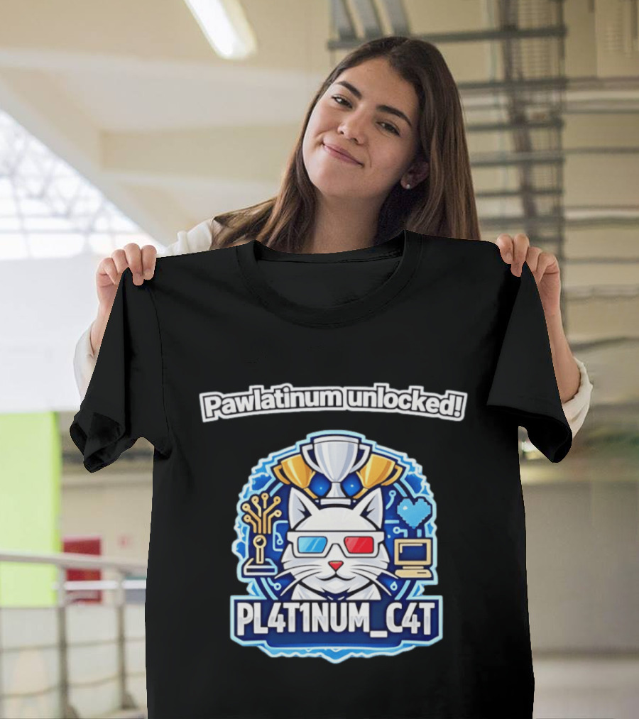 Pawlatinum Unlocked PL4T1NUM C4T Trophy Gamer Aesthetic T-Shirt