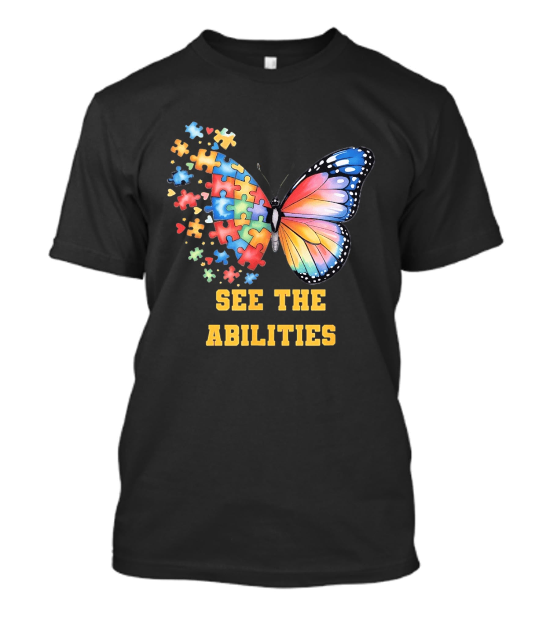 Butterfly Puzzle Pieces Autism Awareness See The Abilities T-Shirt