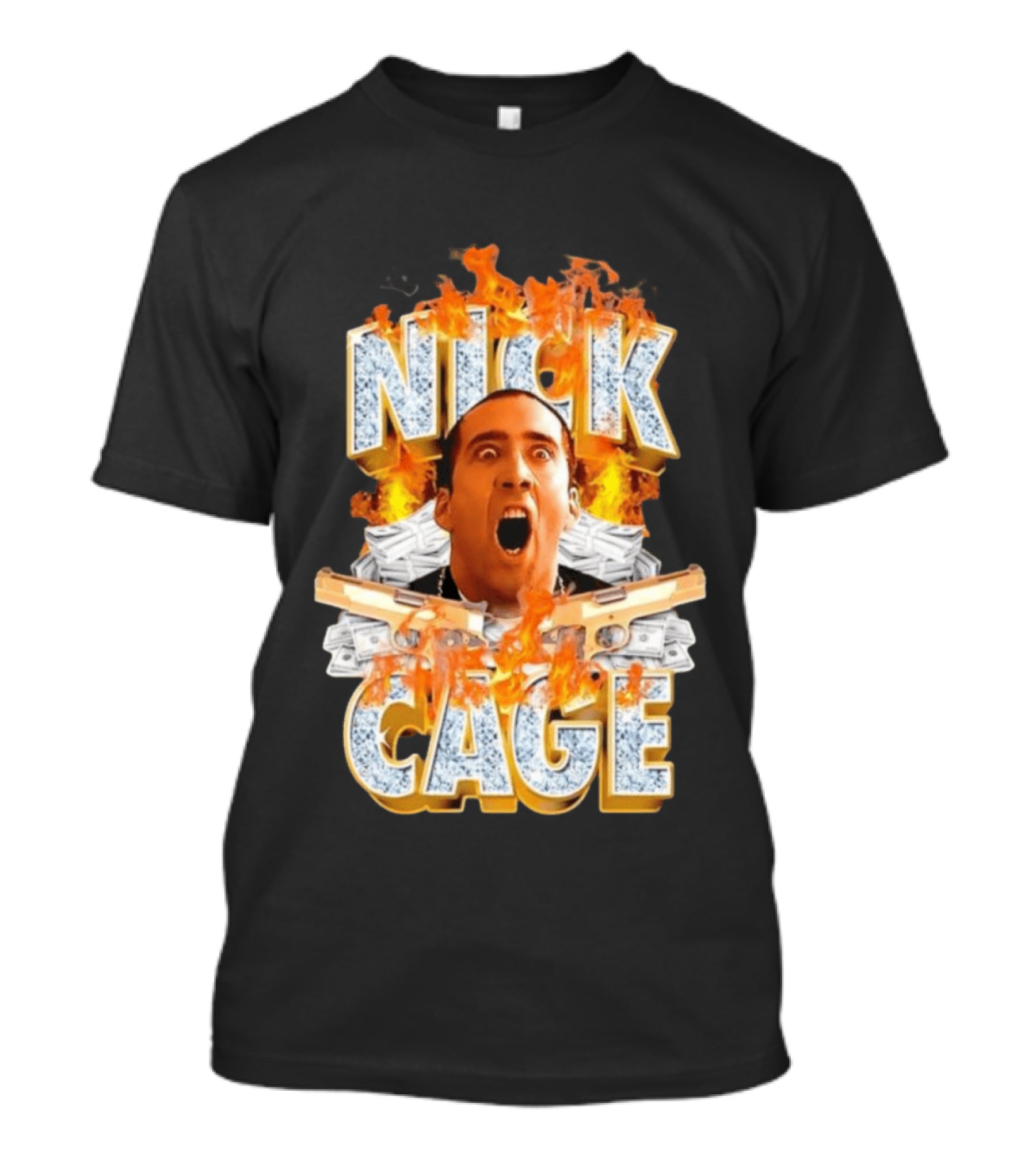 Nick Cage Castor Troy Money 90s Flames Gun Scene T-Shirt