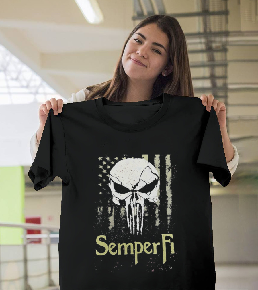 USA Flag Skull Semper Fi T-Shirt