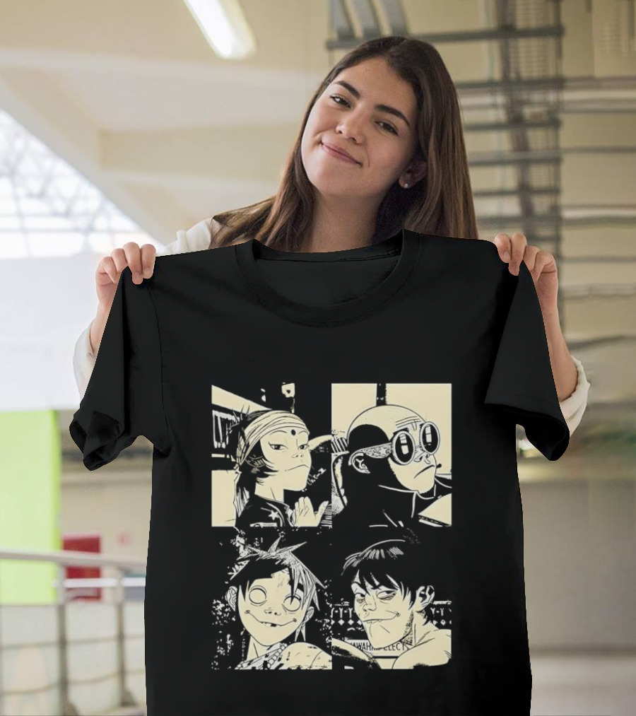 Gorillaz Band Members Cartoon Faces T-Shirt
