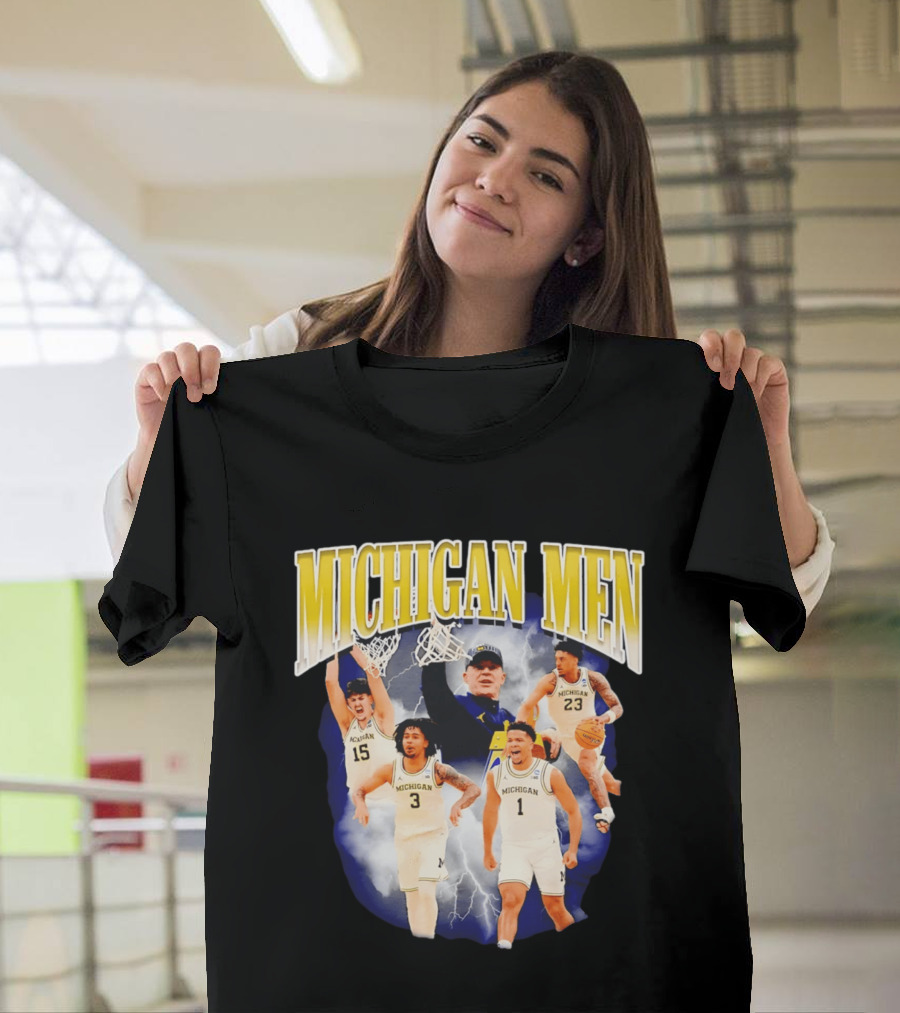 Michigan Men Basketball Player Collage 2026 Team Spirit Athletics Lightning T-Shirt