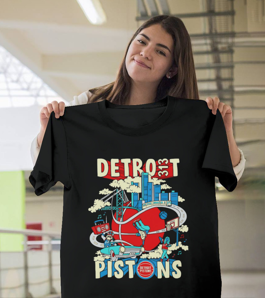 Detroit Pistons 313 Motor City Skyline Basketball 2026 T-Shirt