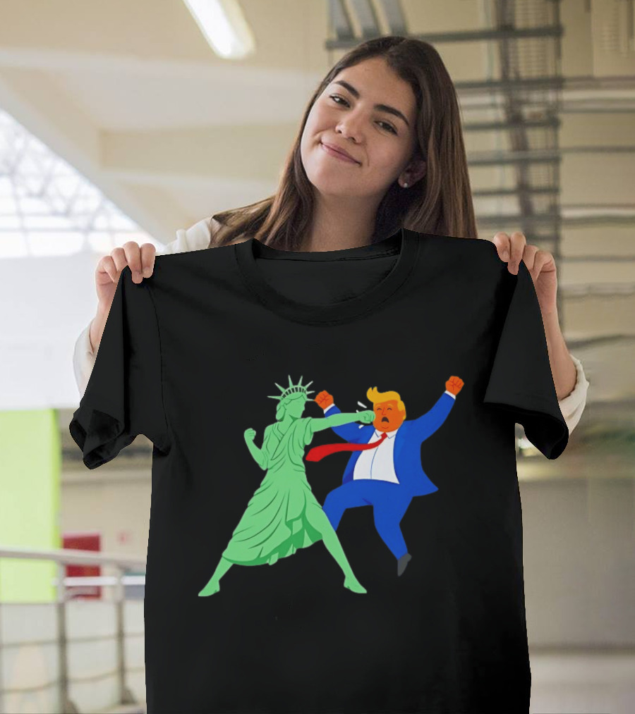 Statue Of Liberty Punching Trump Political Satire T-Shirt