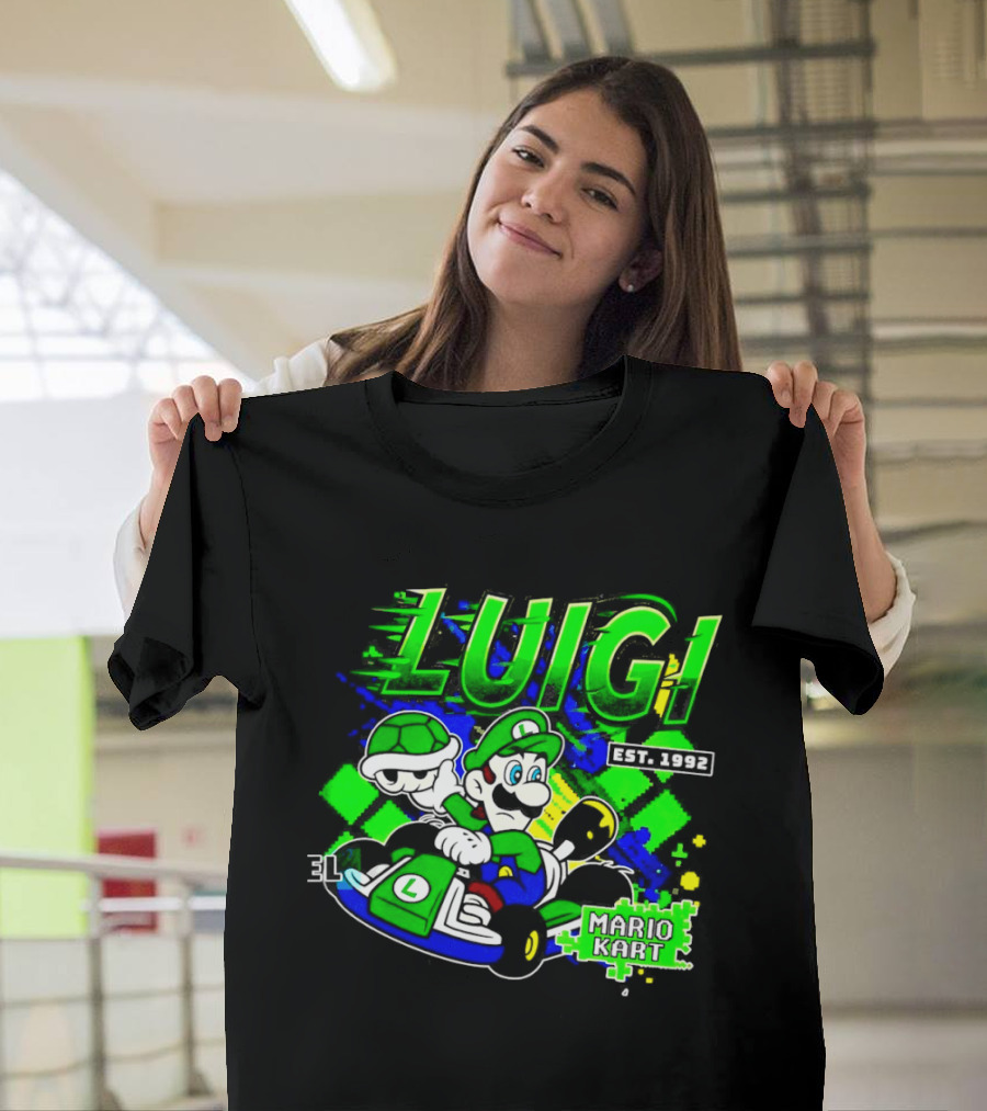 Super Mario Luigi Mario Kart Est 1992 Racing Green T-Shirt