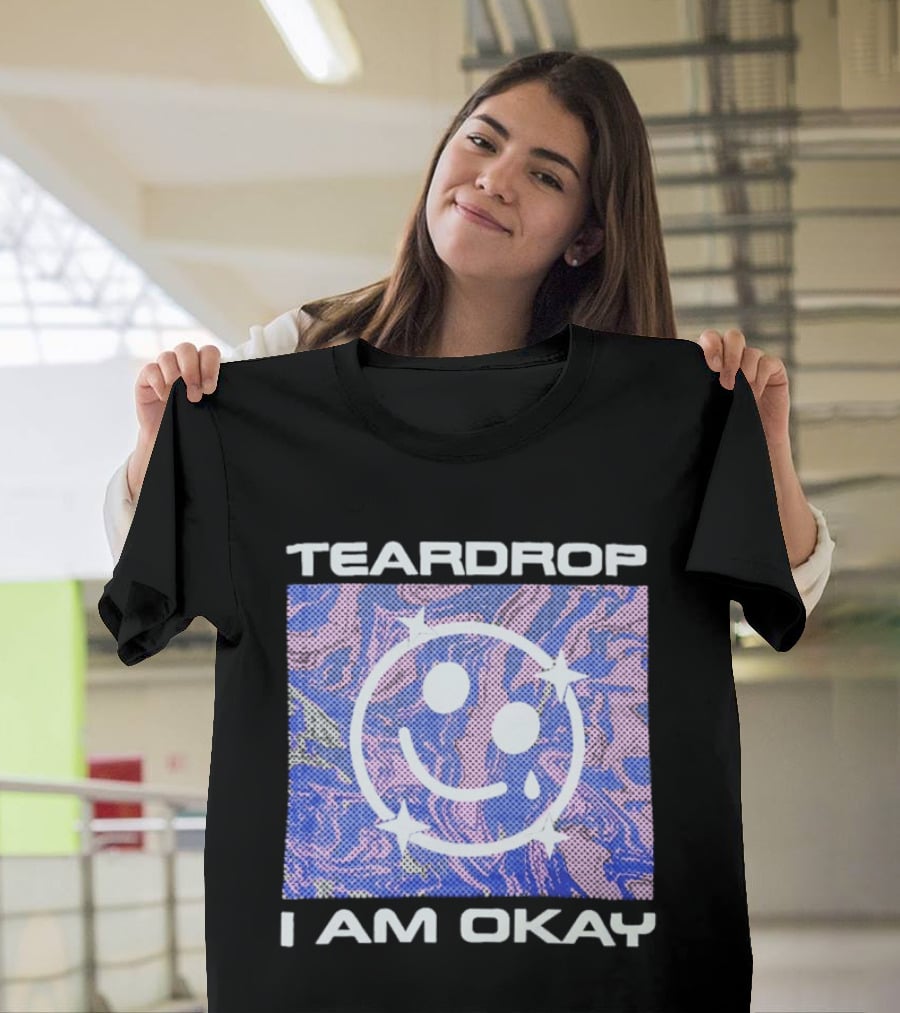 TEARDROP I AM OKAY Smiley Face Camo Pink Blue T-Shirt