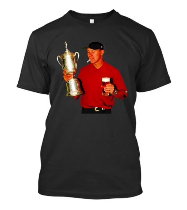 Tiger Woods Holding US Open Trophy With Cigarette And Drink In Hand T-Shirt