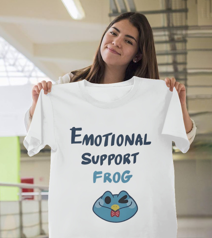 Emotional Support Frog Winking Bow Tie Blue Face T-Shirt