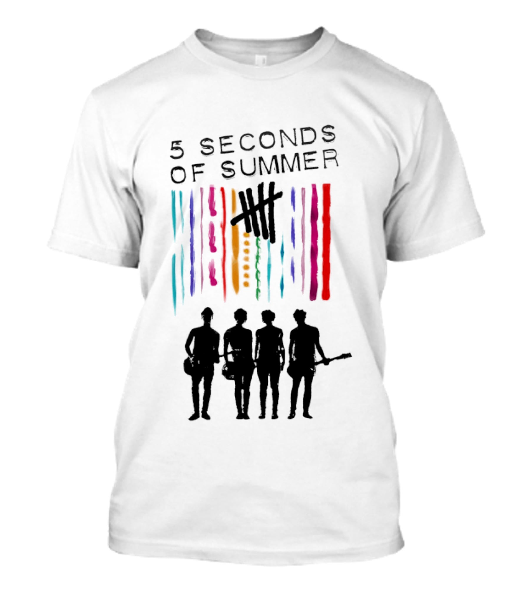 5 Seconds Of Summer Band Silhouette Color Stripes T-Shirt