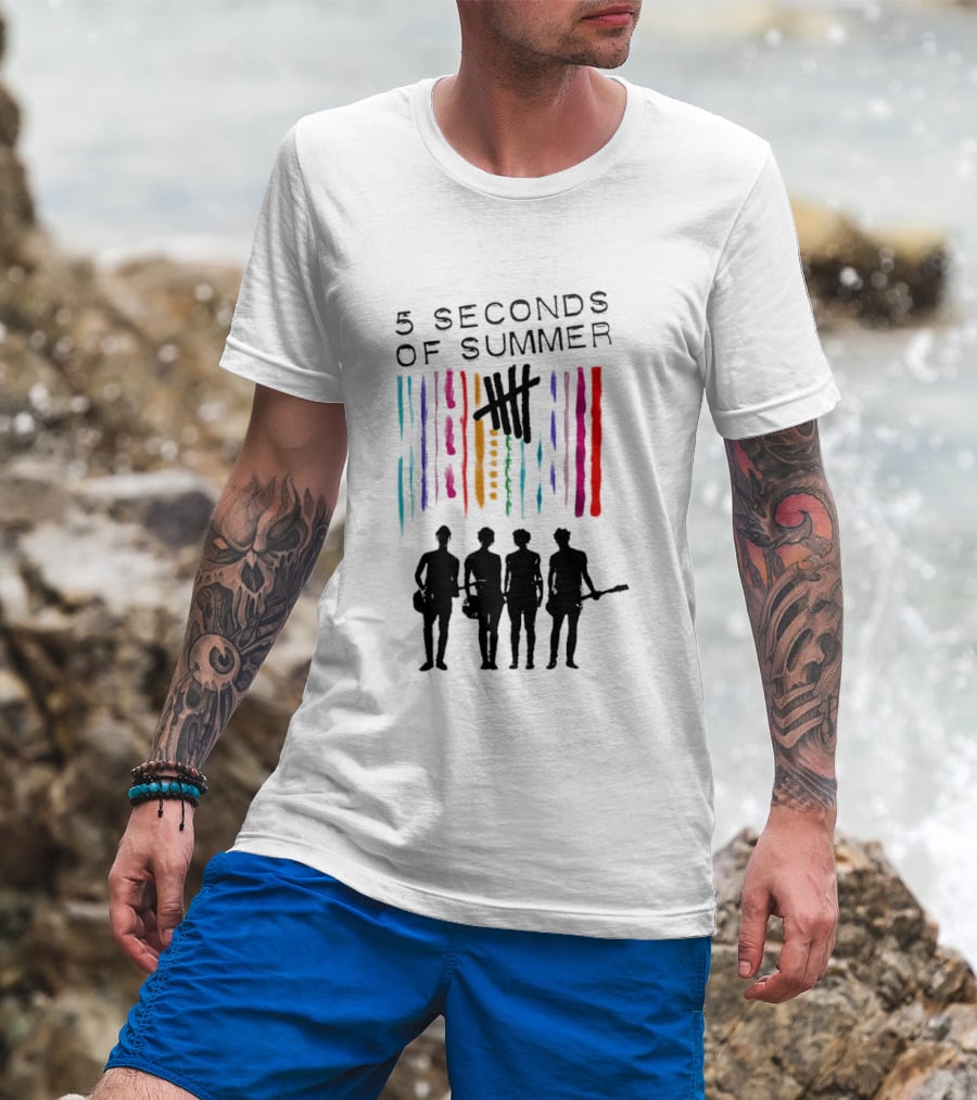 5 Seconds Of Summer Band Silhouette Color Stripes T-Shirt