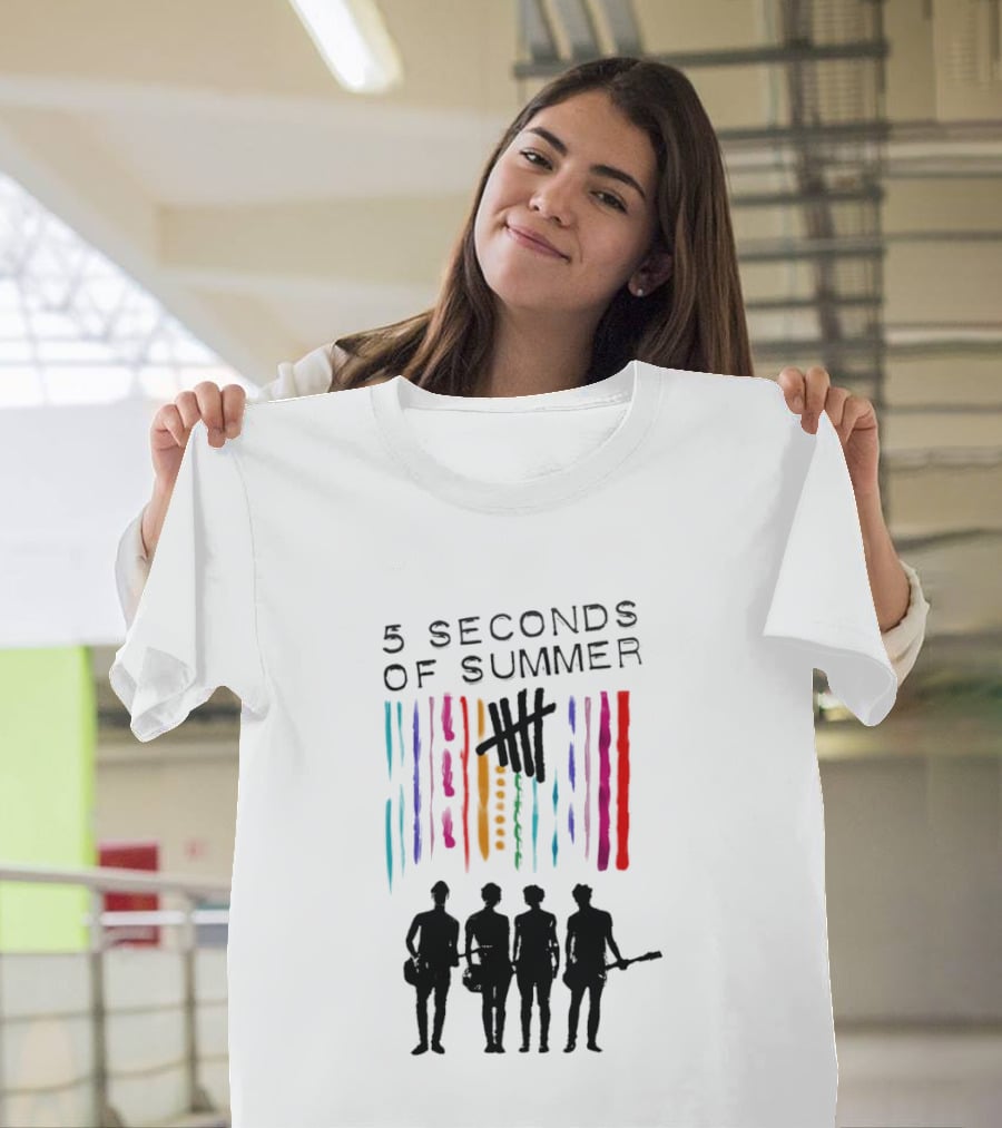 5 Seconds Of Summer Band Silhouette Color Stripes T-Shirt