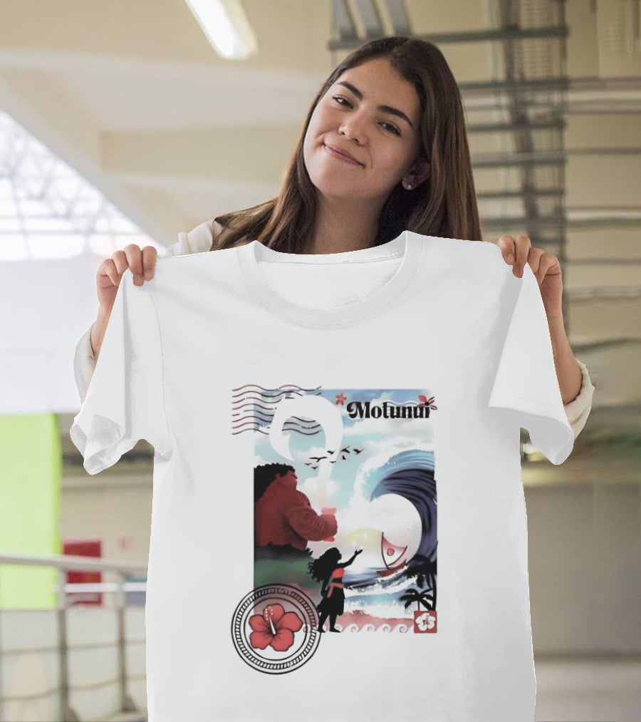 Motunui Postage Stamp Ocean Wave Hibiscus Blossom T-Shirt