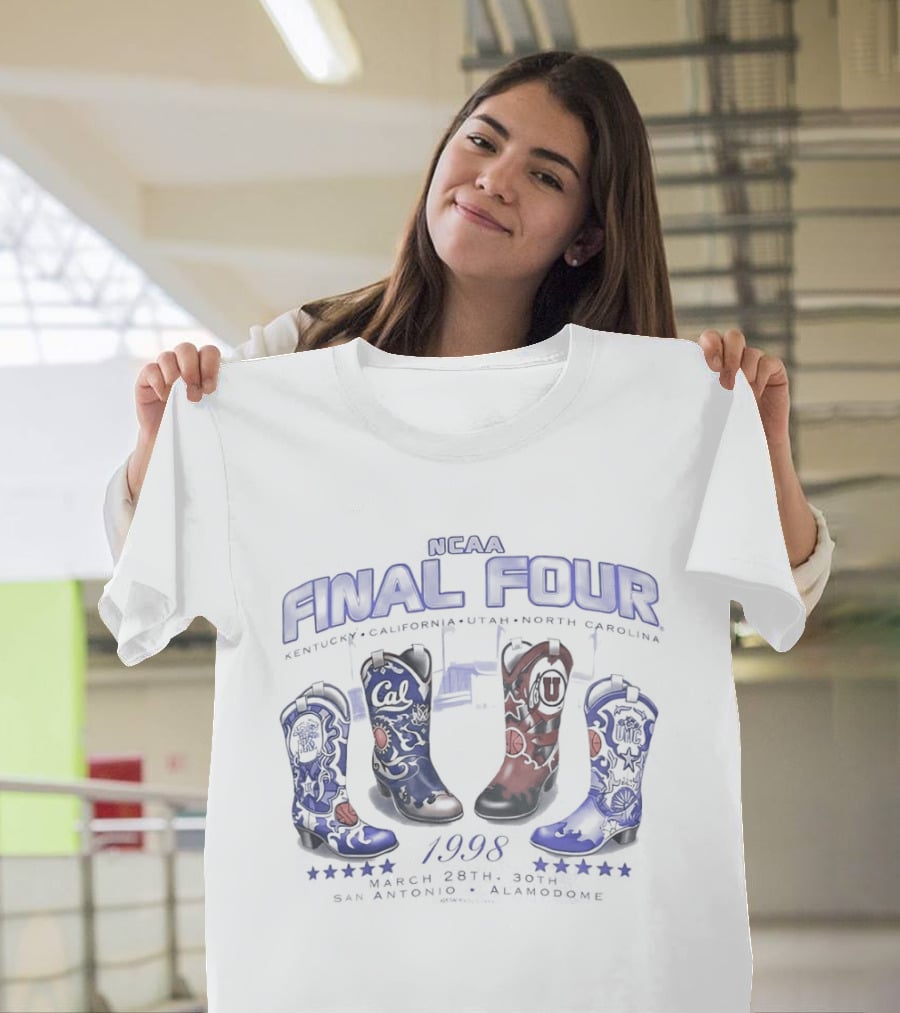 NCAA Final Four 1998 Kentucky California Utah North Carolina Cowboy Boots T-Shirt