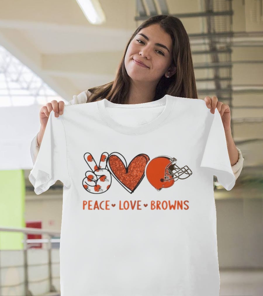 Peace Love Cleveland Browns Football Helmet Fan T-Shirt