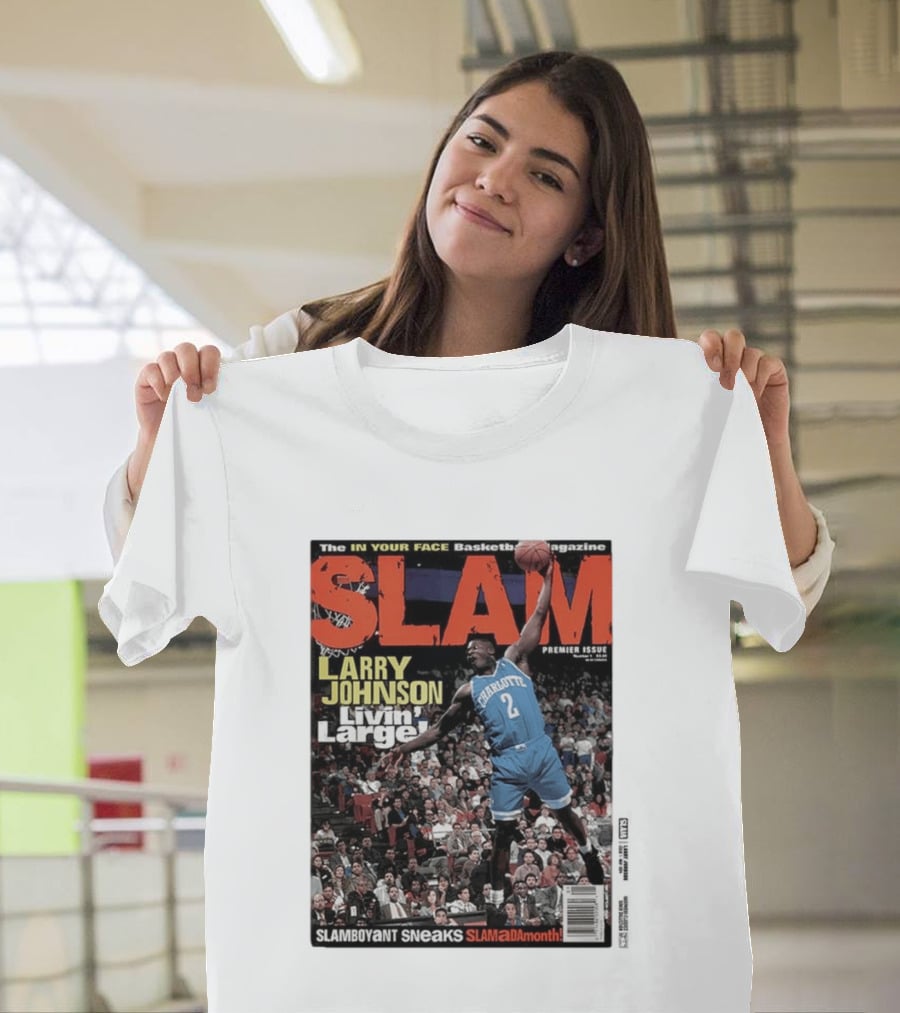 Basketball Magazine Slam Larry Johnson Premier Issue Livin Large Charlotte T-Shirt