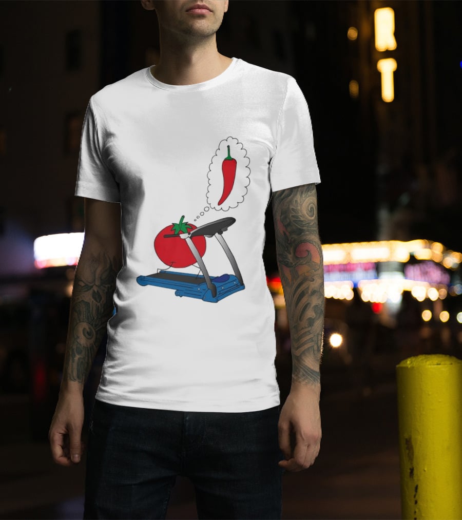 Tomato Dreaming Of Chili On Treadmill Funny Food Meme T-Shirt