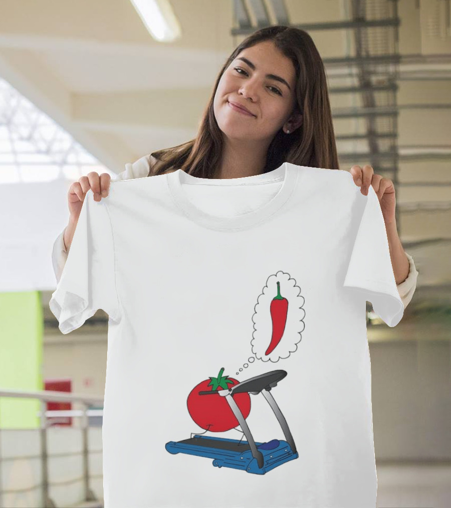 Tomato Dreaming Of Chili On Treadmill Funny Food Meme T-Shirt