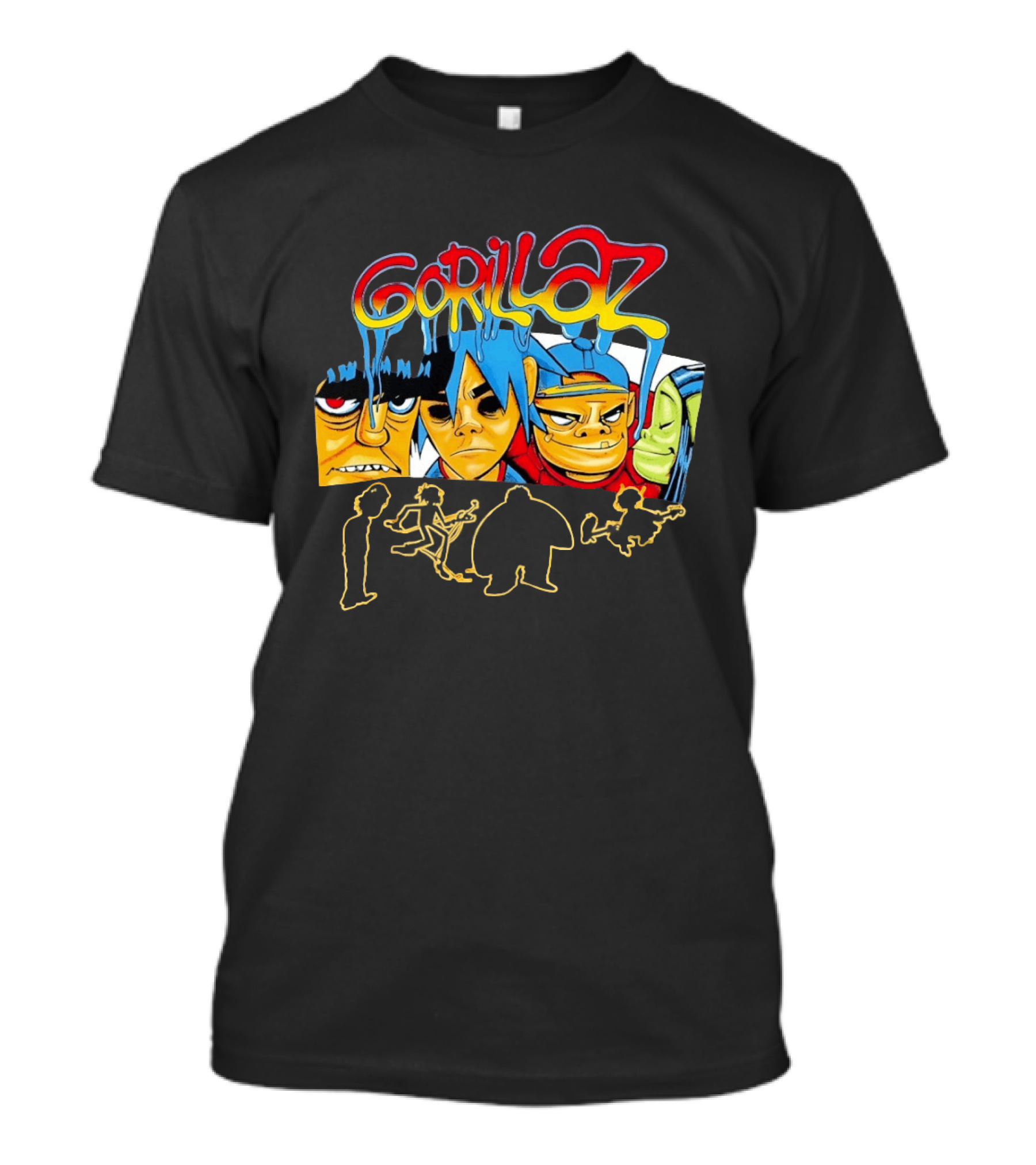 Gorillaz Band Characters Face Art And Silhouette Outlines T-Shirt