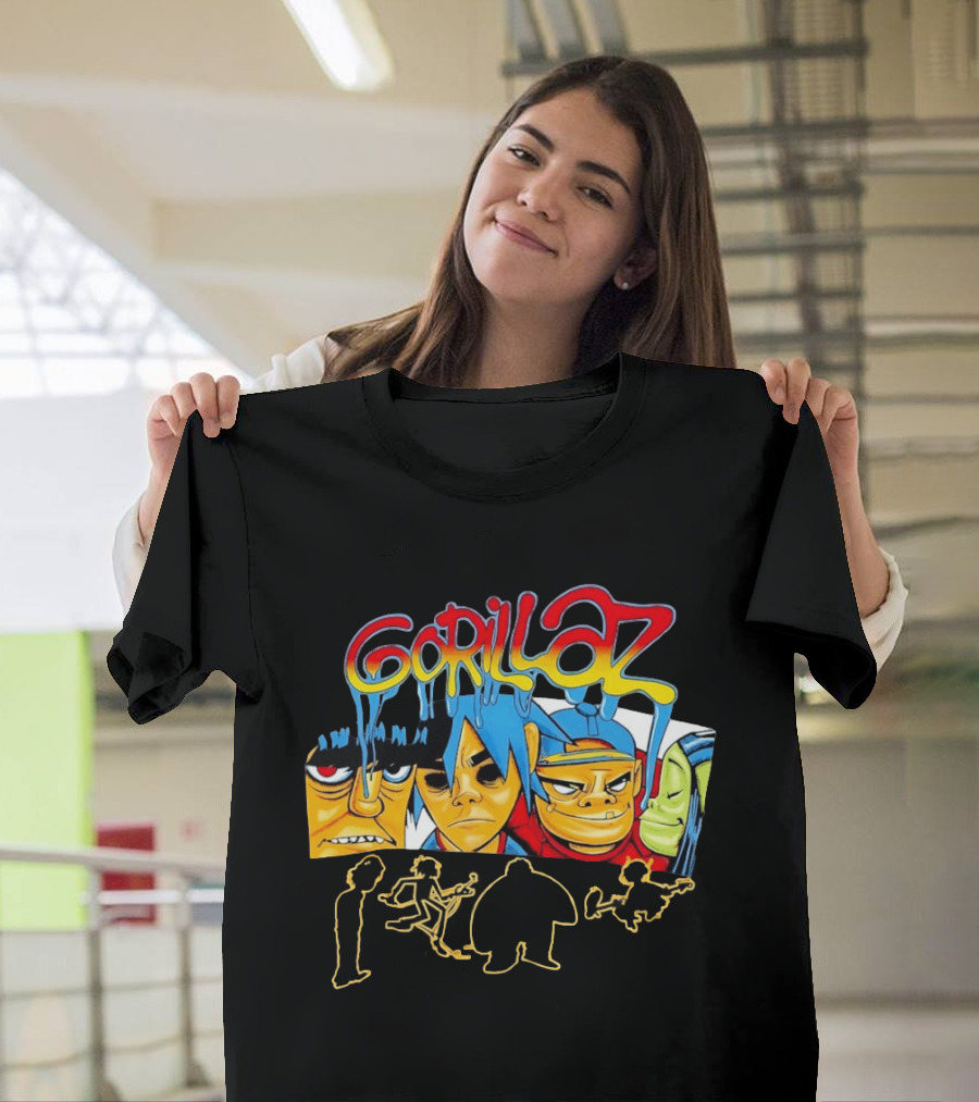 Gorillaz Band Characters Face Art And Silhouette Outlines T-Shirt