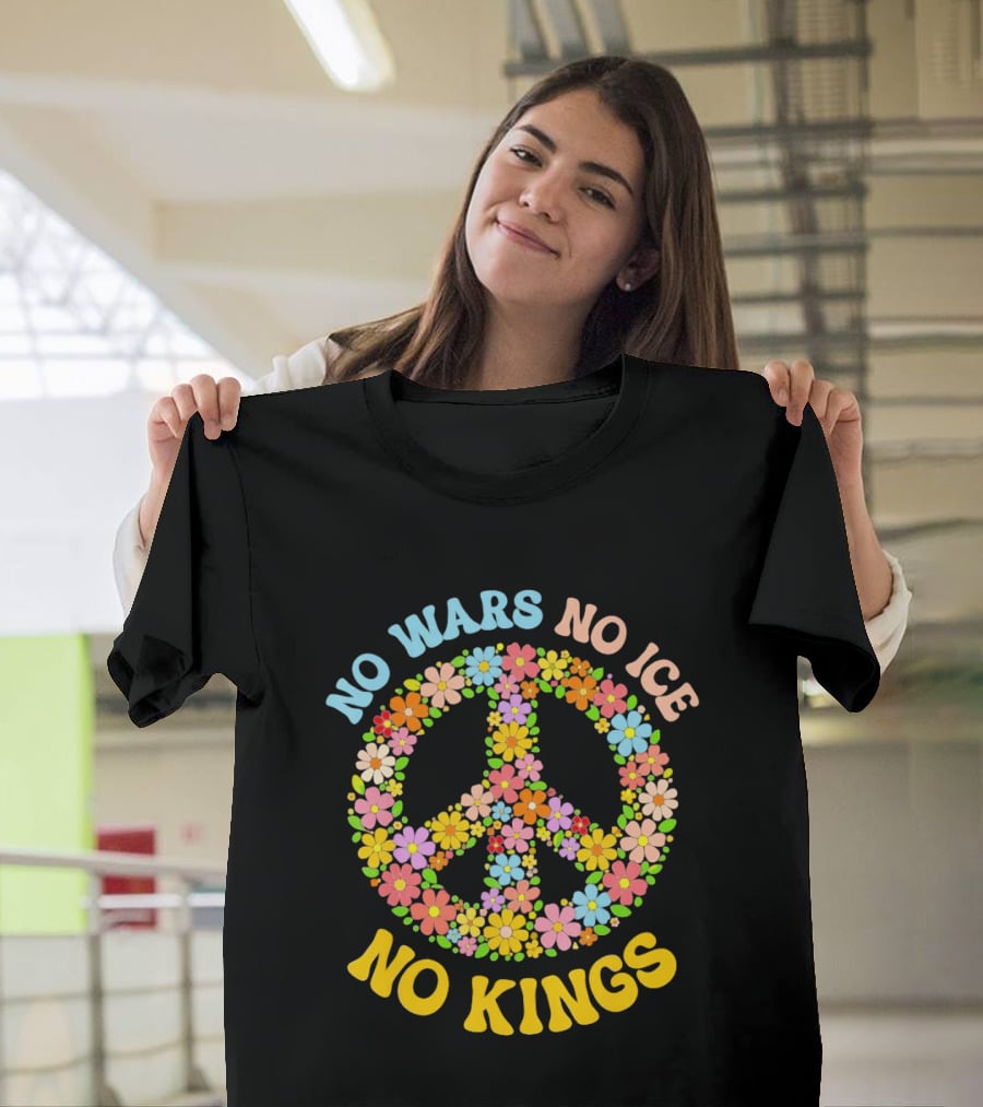 No Wars No Ice No Kings Peace Floral Motif T-Shirt
