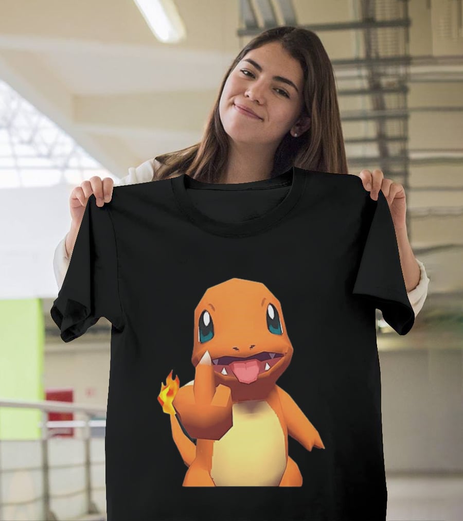 Charmander Pokémon Middle Finger Gesture With Flame Tail T-Shirt