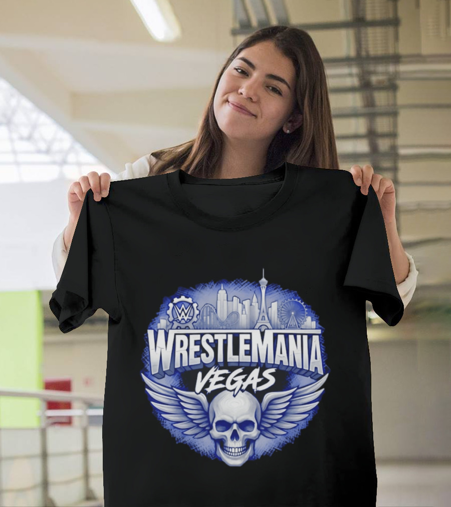 Cody Rhodes WWE Wrestlemania Vegas 42 Skull Wings Skyline T-Shirt