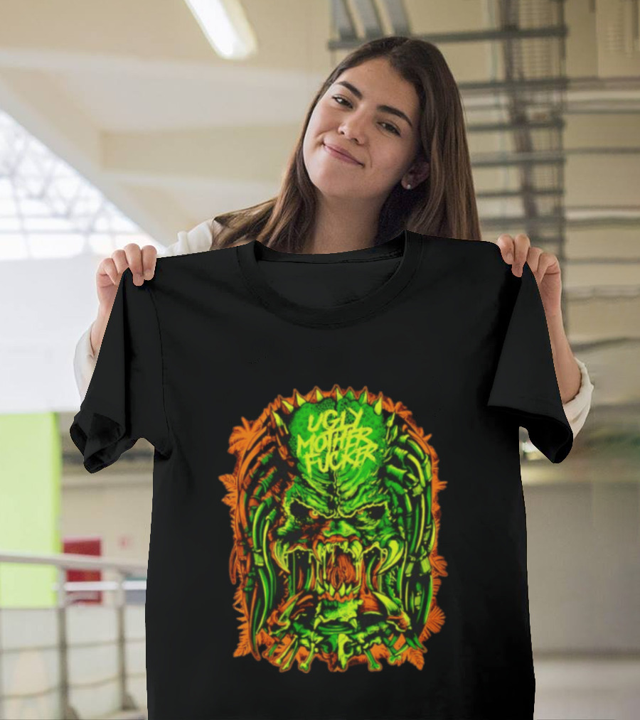 Predator Ugly Mother Fucker Alien Mask Neon Green And Orange T-Shirt