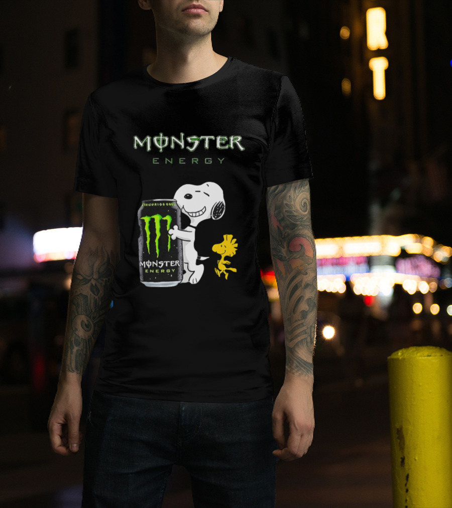 Snoopy And Woodstock Hugging Monster Energy Can Collaboration T-Shirt