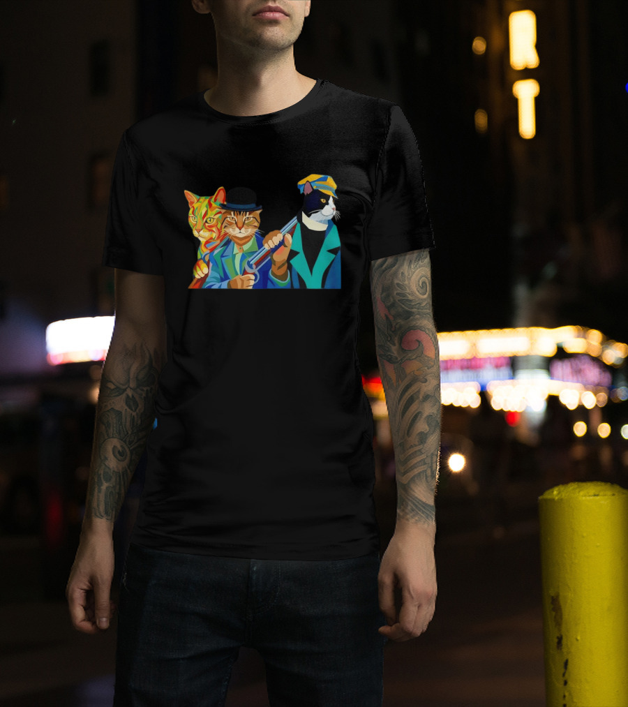 Three Cats Jazz Band Colorful Feline Musicians With Suits And Instruments T-Shirt