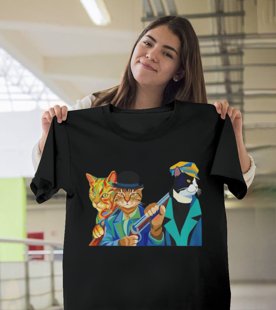 Three Cats Jazz Band Colorful Feline Musicians With Suits And Instruments T-Shirt