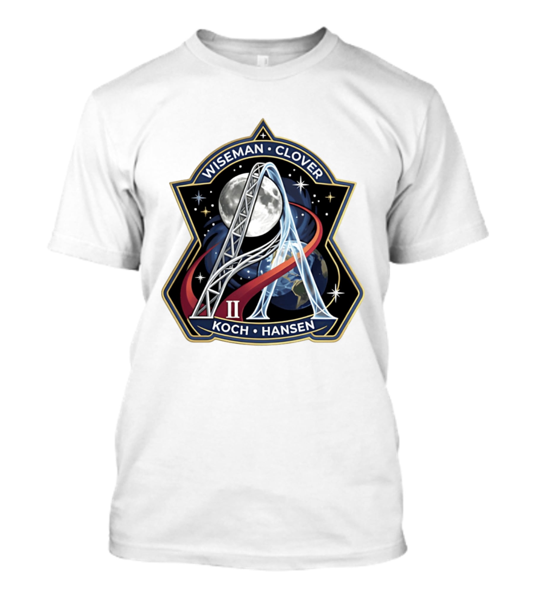 Wiseman Clover Koch Hansen Artemis II Mission Patch With Moon And Earth Galaxy T-Shirt