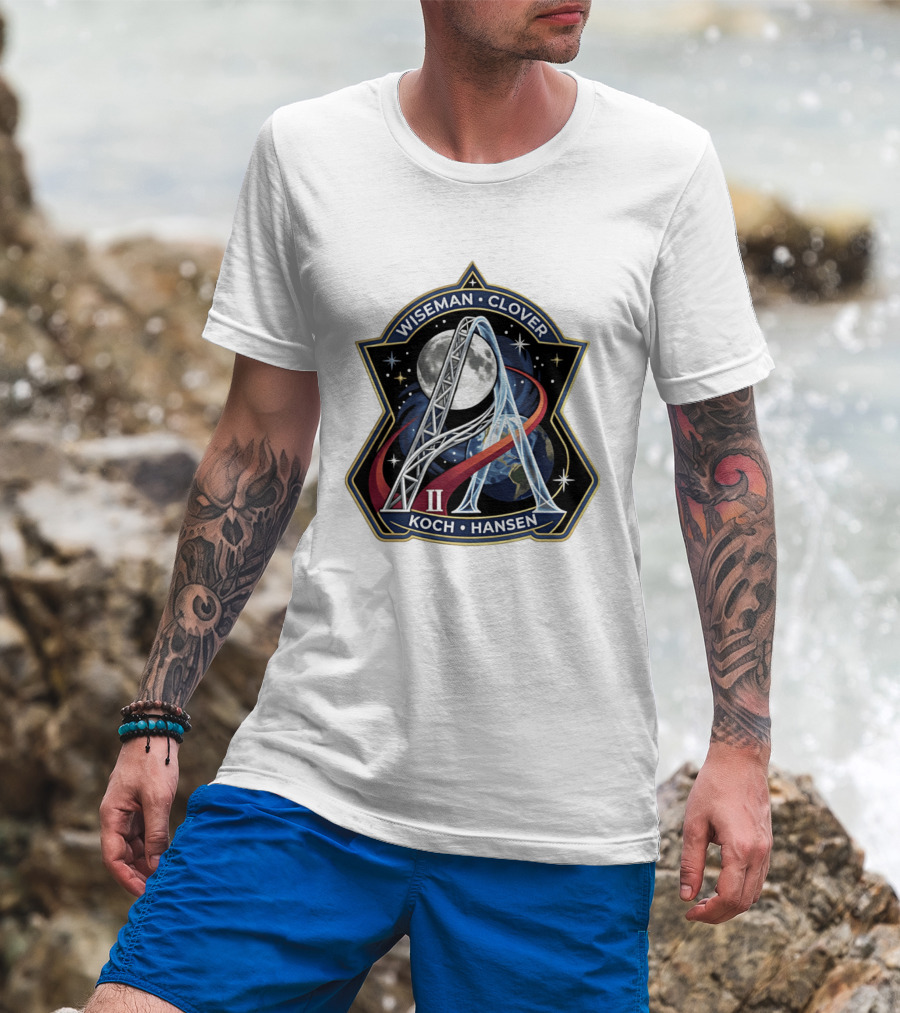 Wiseman Clover Koch Hansen Artemis II Mission Patch With Moon And Earth Galaxy T-Shirt