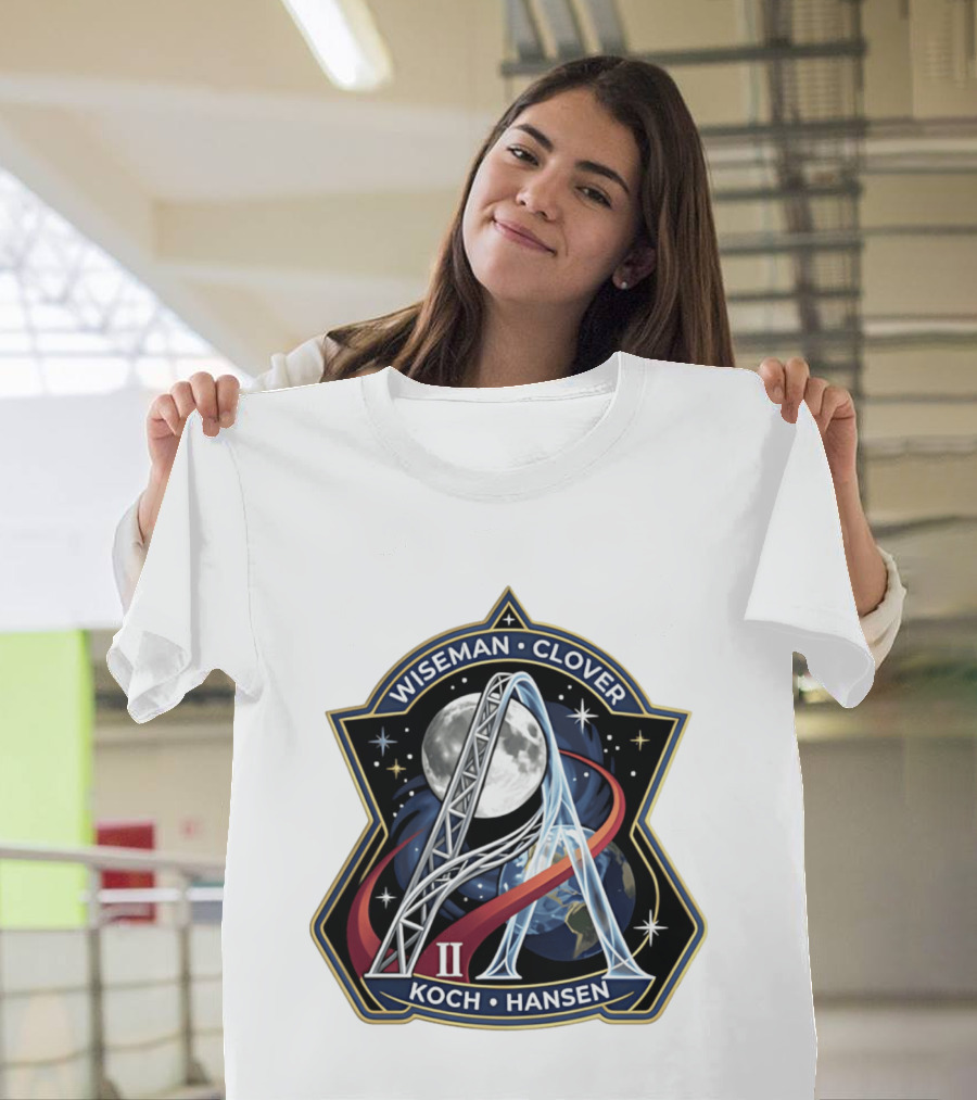 Wiseman Clover Koch Hansen Artemis II Mission Patch With Moon And Earth Galaxy T-Shirt