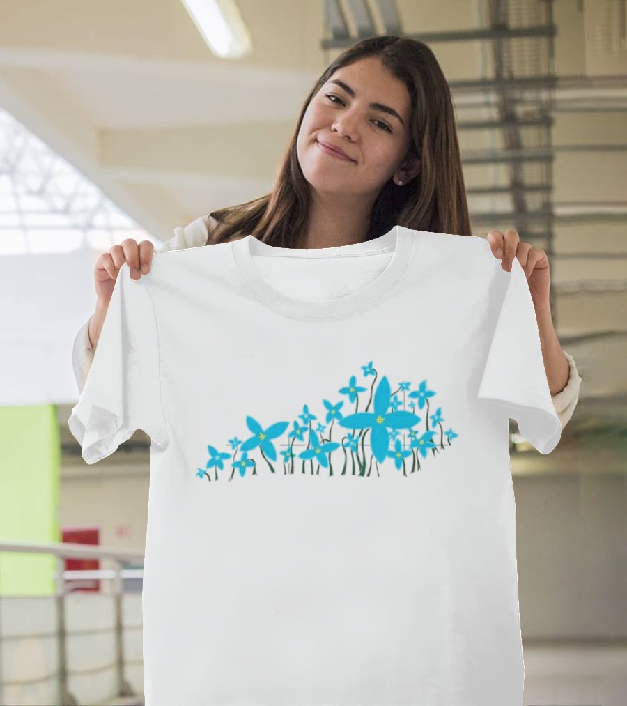 Blue Pea Flower Azure Bluet KY Shape Floral Arrangement T-Shirt