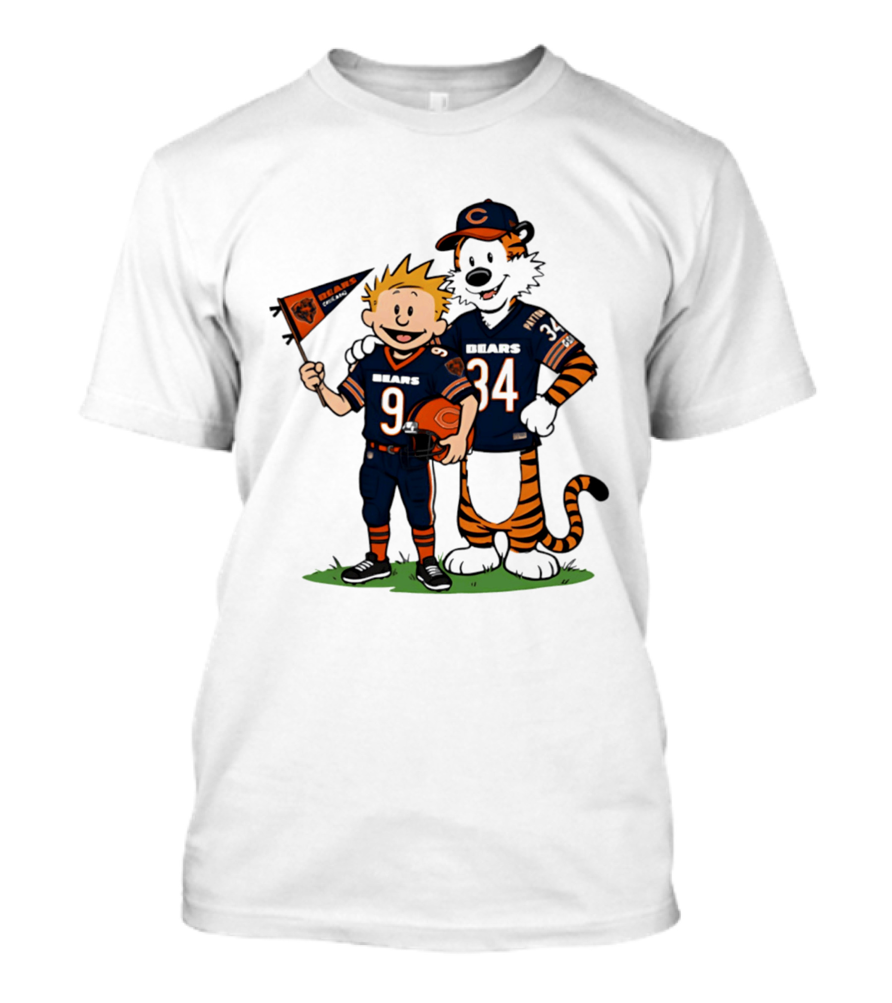 Calvin Hobbes Bears 9 34 Football Fan Outfit T-Shirt