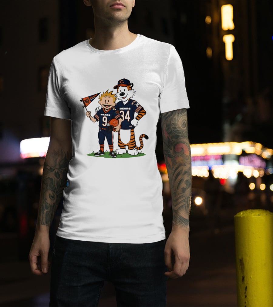 Calvin Hobbes Bears 9 34 Football Fan Outfit T-Shirt