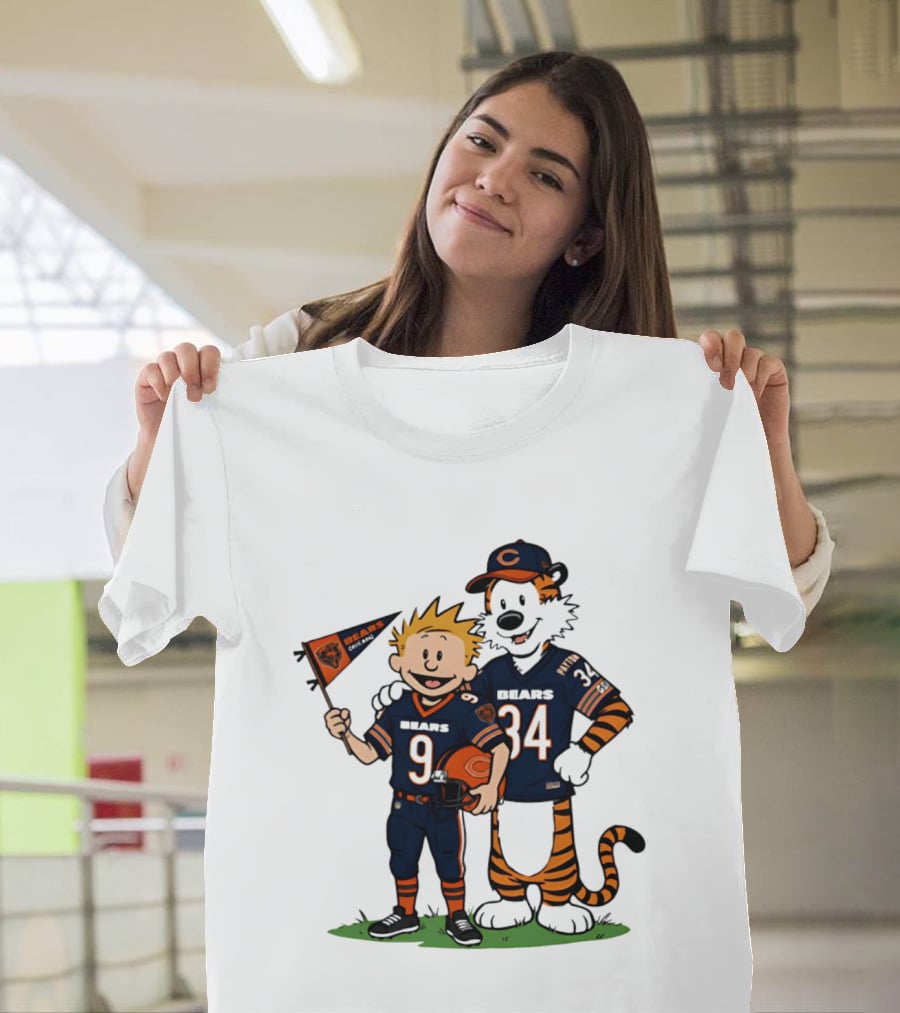 Calvin Hobbes Bears 9 34 Football Fan Outfit T-Shirt