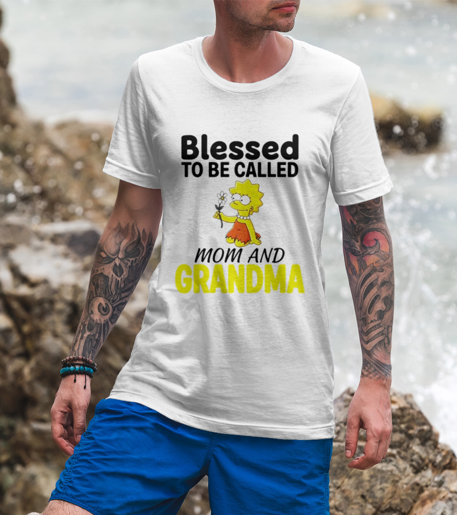 Blessed To Be Called Mom And Grandma Simpsons Character Holding Flower T-Shirt