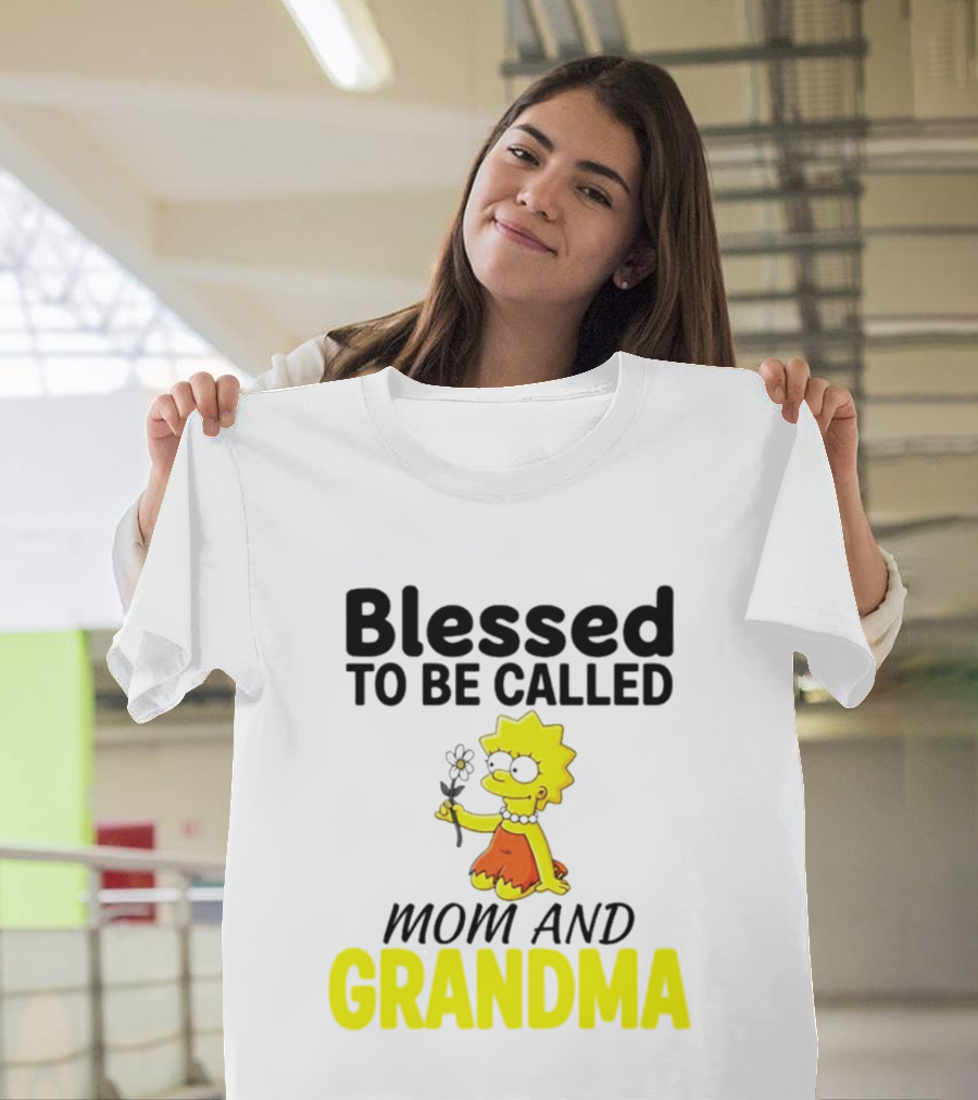 Blessed To Be Called Mom And Grandma Simpsons Character Holding Flower T-Shirt