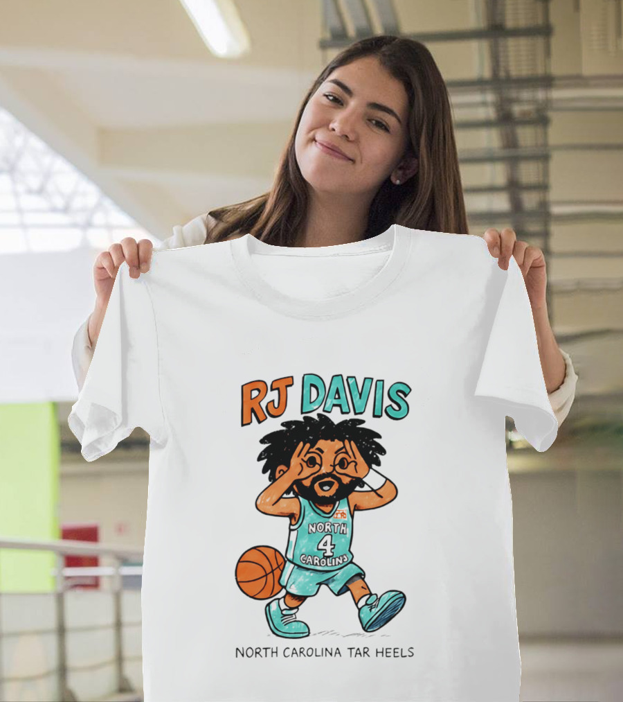 RJ Davis North Carolina Tar Heels Number 4 Basketball Caricature T-Shirt