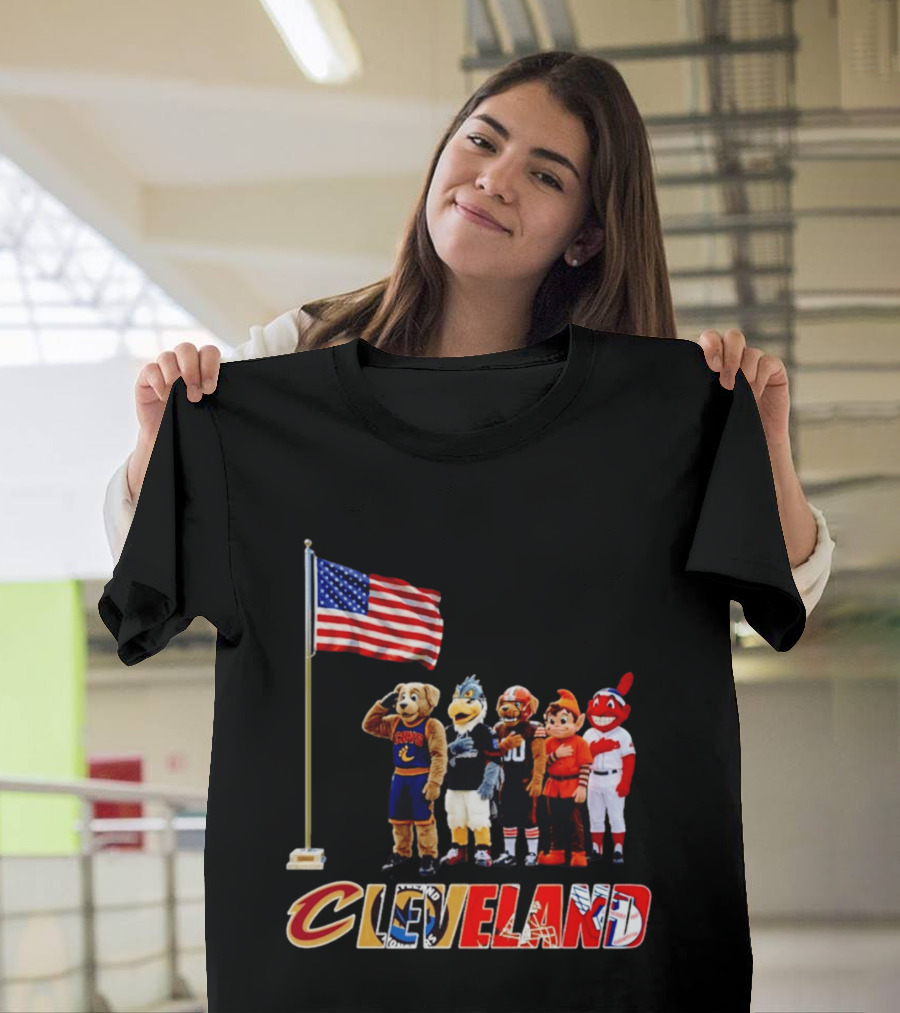 Cleveland Sports Mascots Salute The American Flag 2026 T-Shirt