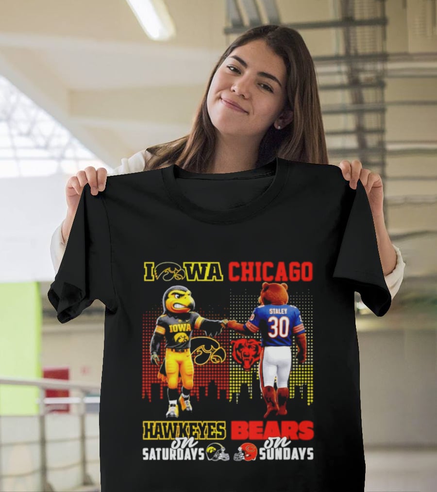 Iowa Hawkeyes Saturdays Chicago Bears Sundays City Skyline T-Shirt
