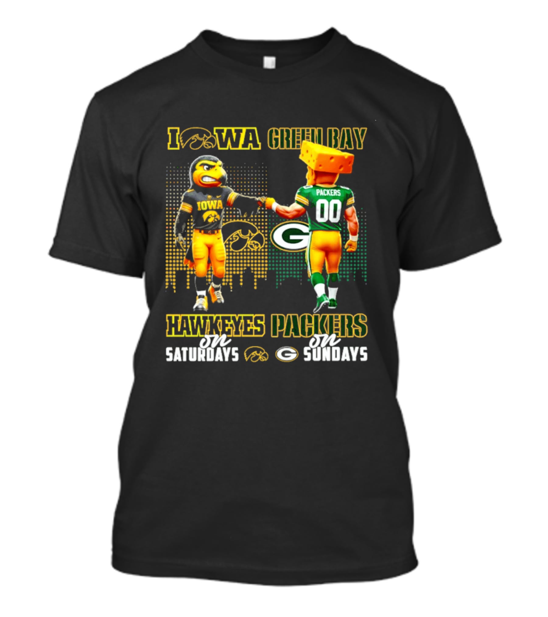 Iowa Hawkeyes On Saturdays Green Bay Packers On Sundays City Skyline T-Shirt