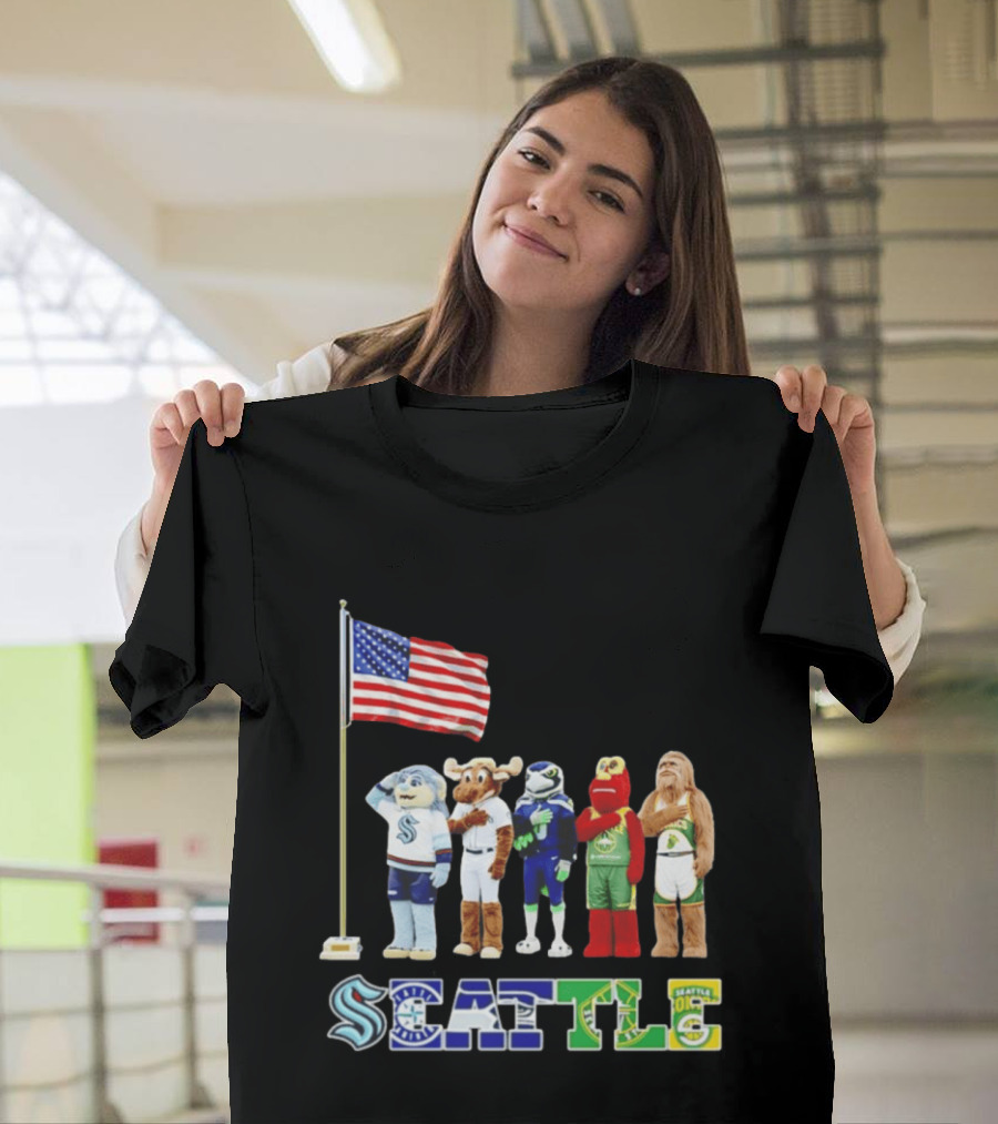 Seattle Kraken Mariners Seahawk Sounders SuperS Salute Flag T-Shirt