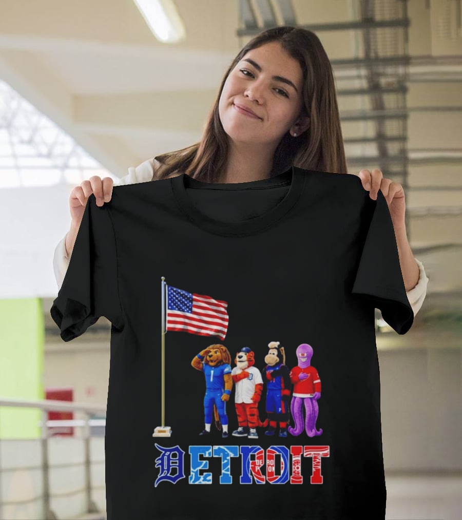 Detroit Mascots Salute American Flag T-Shirt