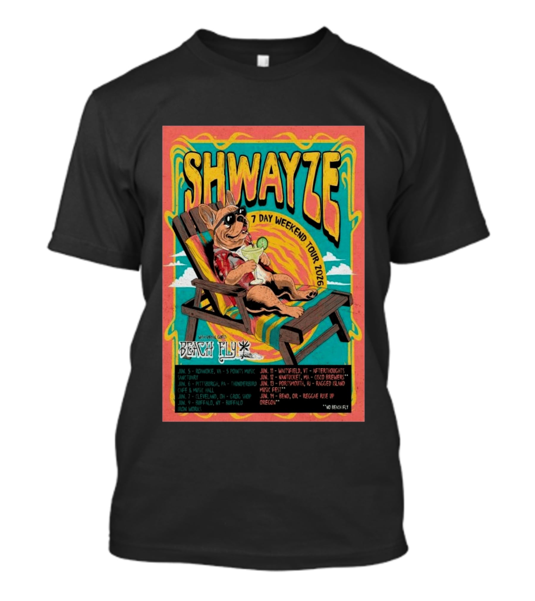 SHWAYZE 7 Day Weekend Tour 2026 Beach Fly Special Guest Tour Dates T-Shirt