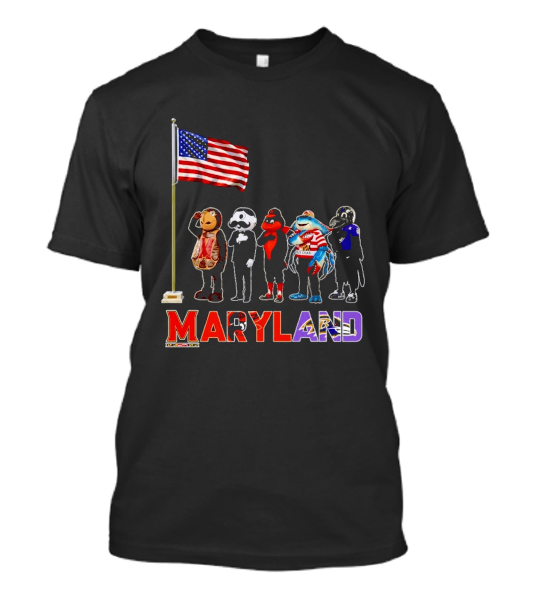 Maryland Mascots Saluting American Flag T-Shirt